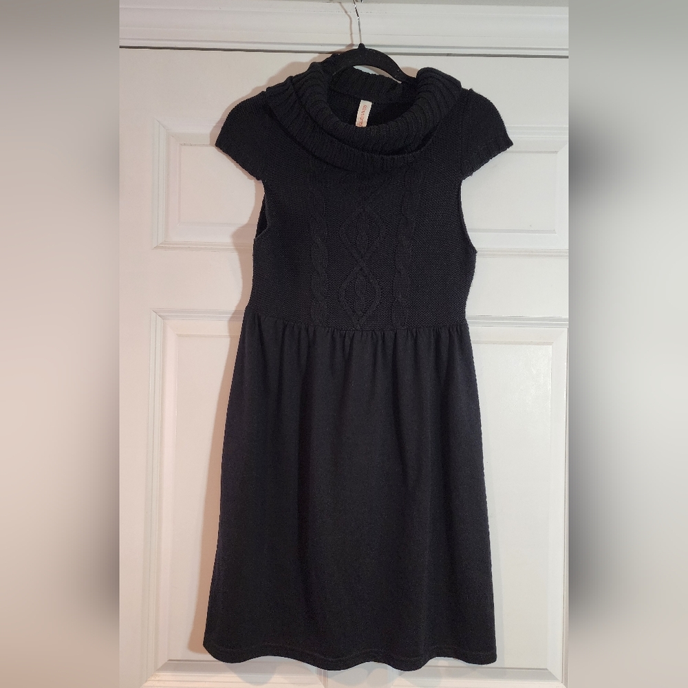 No Boundaries Black Knit Short Sleeve Dress with Cowl Neck L